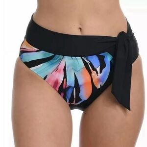 La Blanca Bikini Bottoms Colorful Black Side Tie NEW WITH TAGS